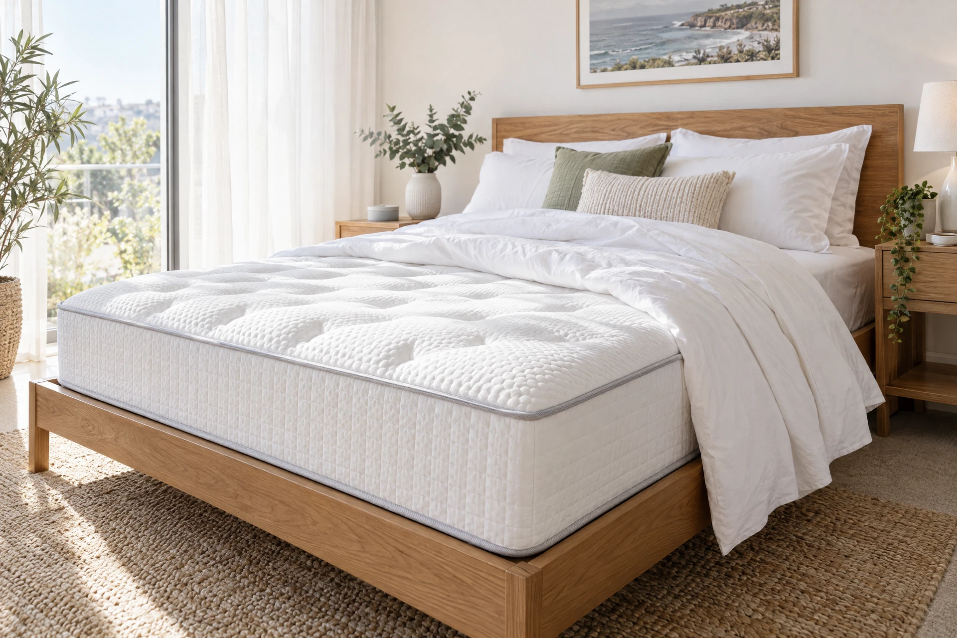 A pristine, freshly cleaned mattress in a bright bedroom
